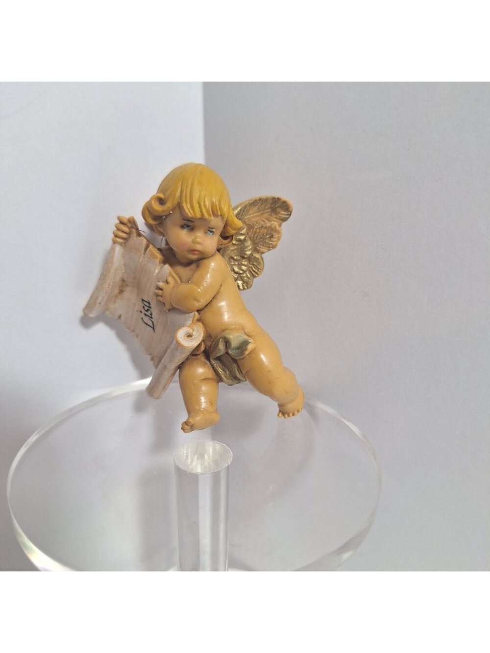 Simonette Depose Italy Cherub Angel Ornament Christmas 1987 Lisa Name Scroll